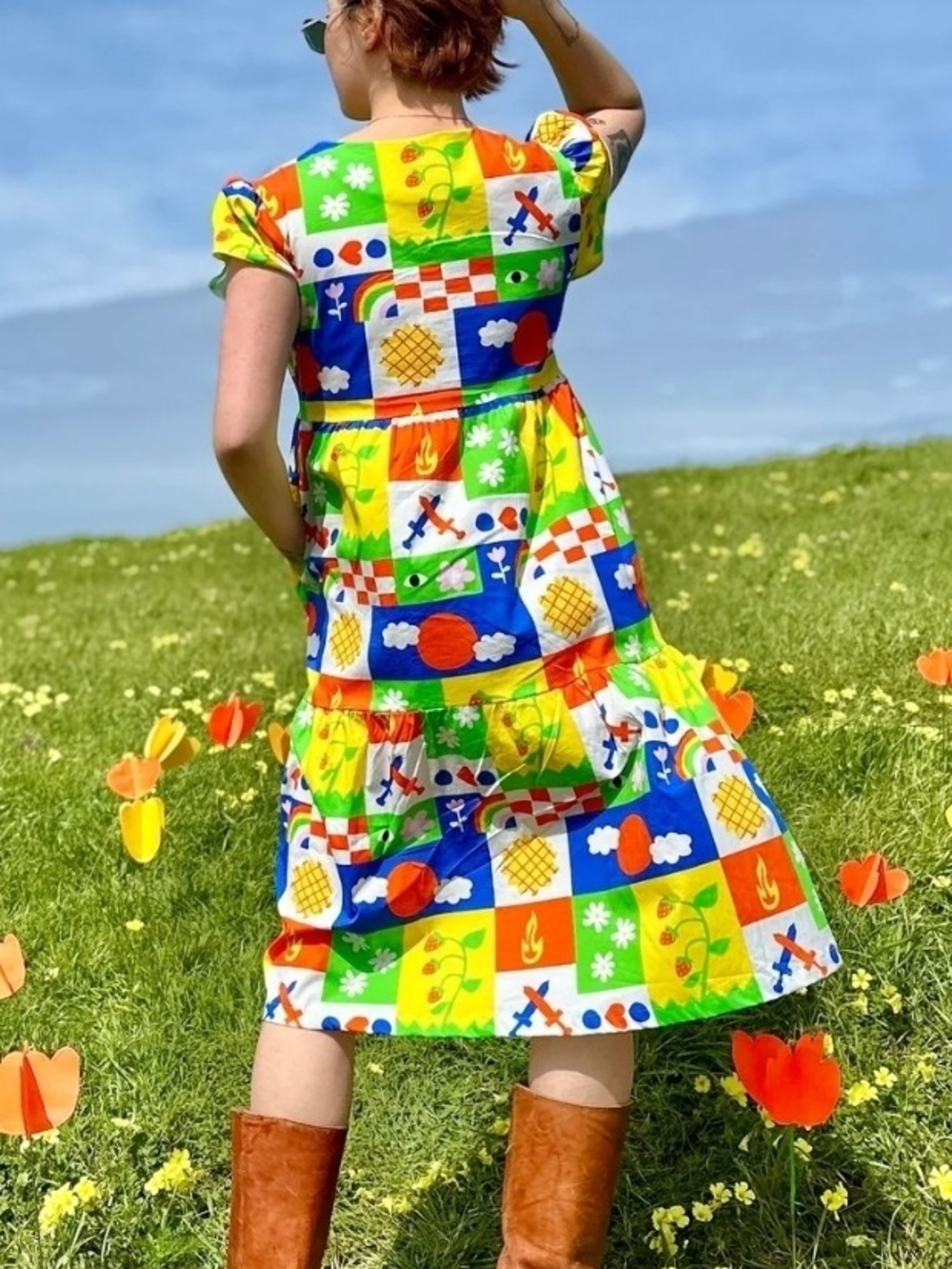 NWT Nooworks Frida Dress Ève Gentilhomme Colorful Patchwork Cotton Large - Picture 9 of 16